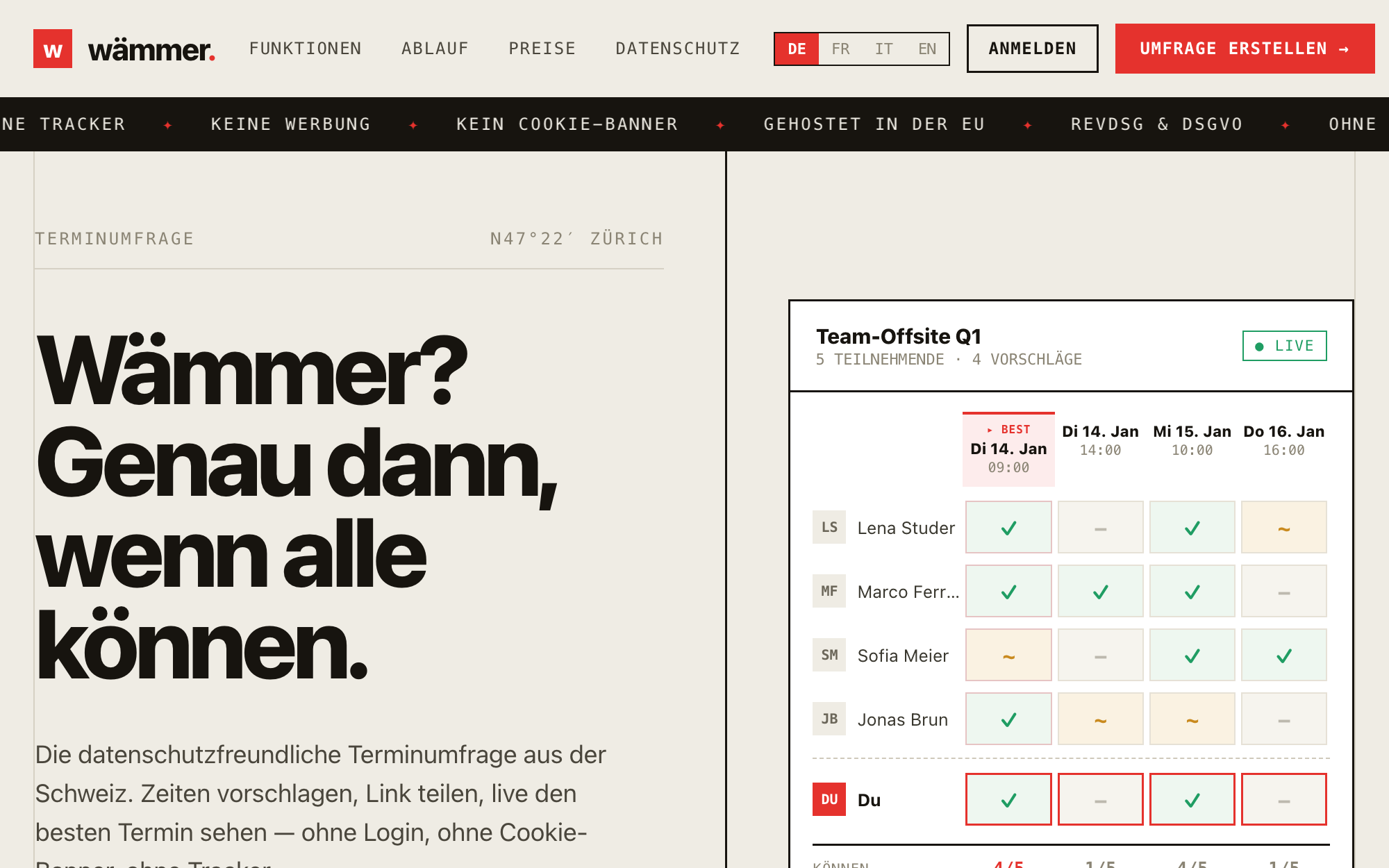 wämmer Terminumfrage Screenshot